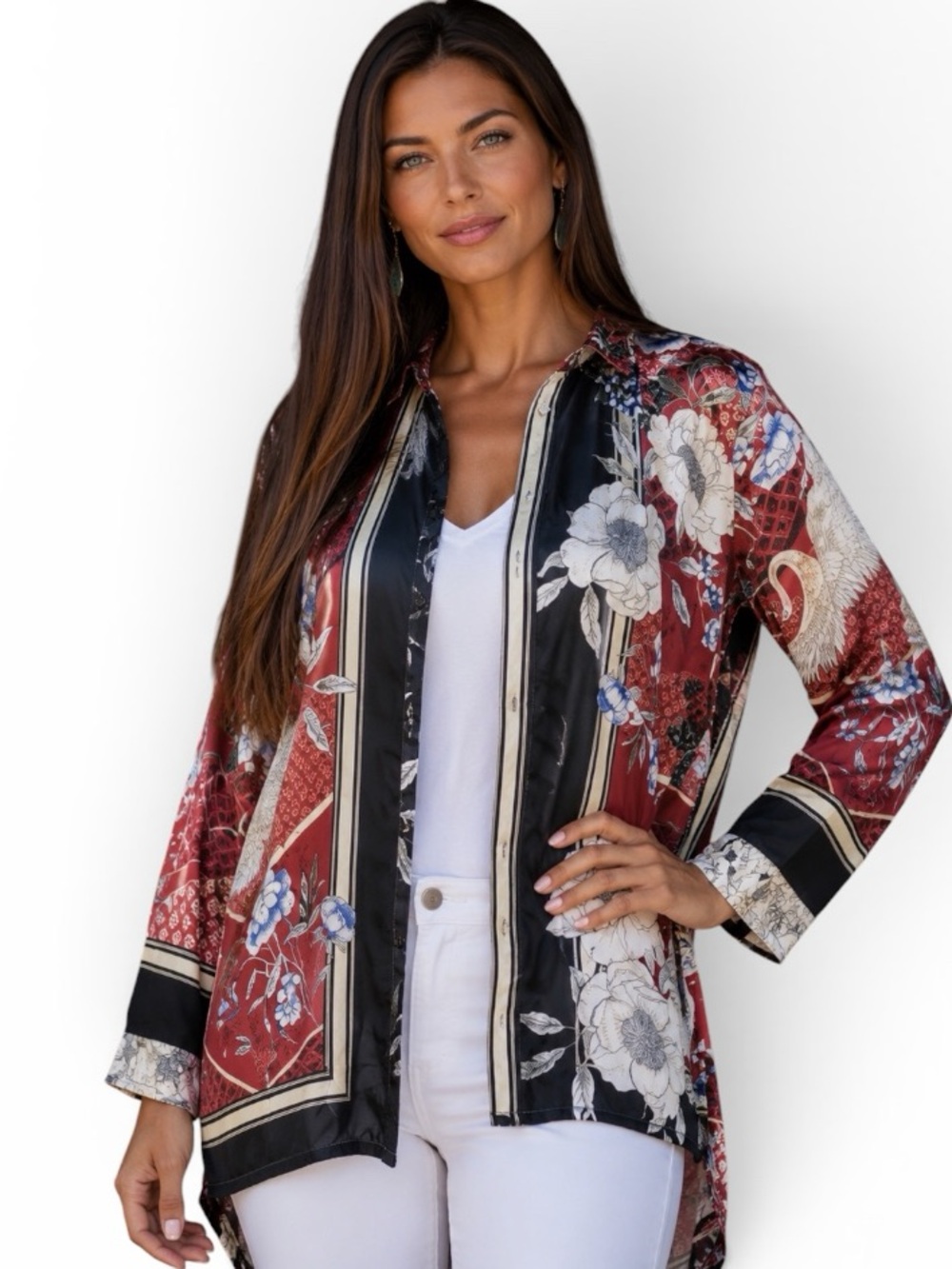 Johnny Was silk Crane Mallory Button Down NWT